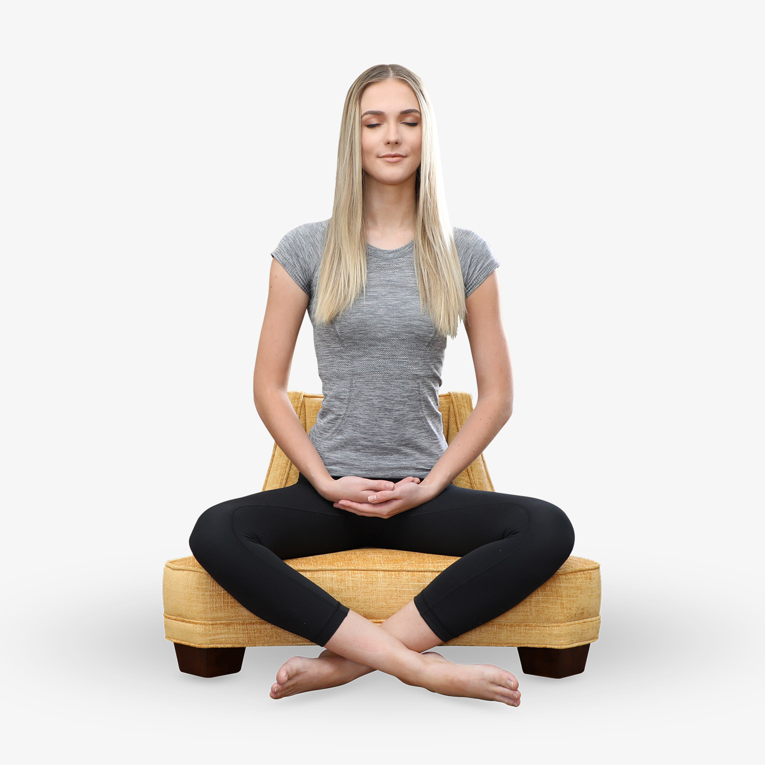 Woman in half lotus meditation chair pose